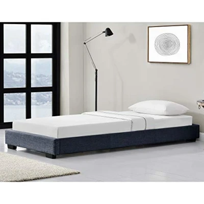 Afbeelding van Houten bed Laag linnen met bedbodem 90x200 cm donkergrijs