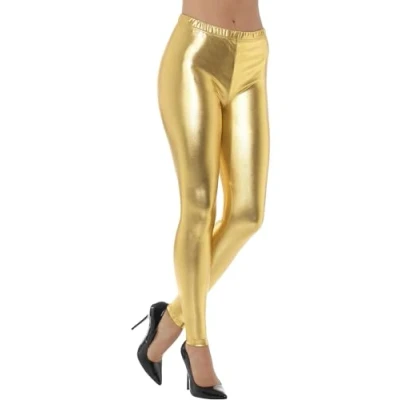 Afbeelding van Smiffy&#039;s Jaren 80 &amp; 90 Kostuum Gouden Metallic Disco Legging Vrouw Goud Small Carnavalskleding Verkleedkleding