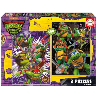 Afbeelding van Educa Ninja Turtles Set van 2 puzzels elk 500 stukjes. Afmetingen: 34 x 48 cm. Inclusief Fix Puzzel Staart. Vanaf 11 jaar (19916)