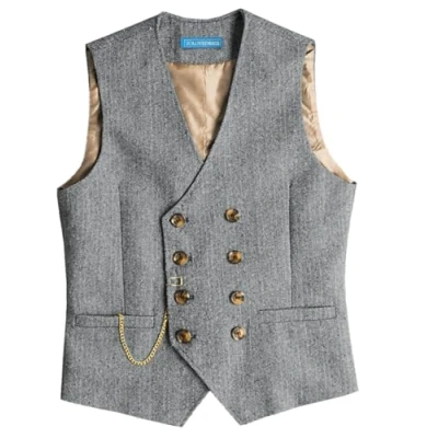 Afbeelding van Solovedress Vintage wollen herenvest regular fit voor bruiloft, zilver.