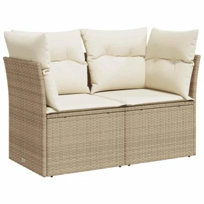 Afbeelding van Tuinbank 2 zits met kussens poly rattan beige