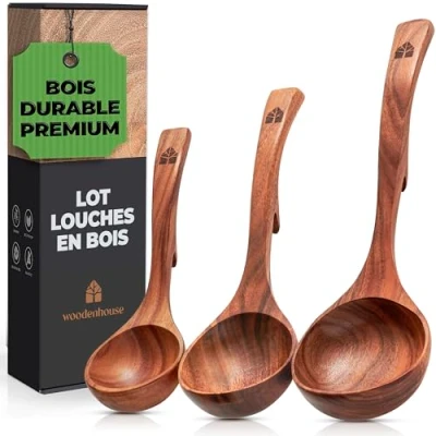 Afbeelding van Houten soeplepelset klein en groot, kooklepel soeplepel schep lepel saus set van 3 keukenaccessoires hoogwaardig duurzaam