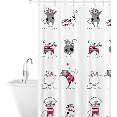 Afbeelding van Funny cat douchegordijn, polyester stof, waterafstotend en wasbaar, badkamergordijn met 12 gordijnringen, 180 x cm