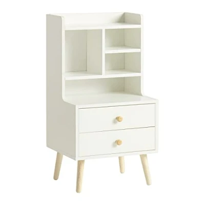 Afbeelding van SoBuy Nachtkastje Wit Slaapkamer Bedkast Eenpersoonsbed Salontafel Woonkamer met 2 Laden en 3 Planken FBT100 W