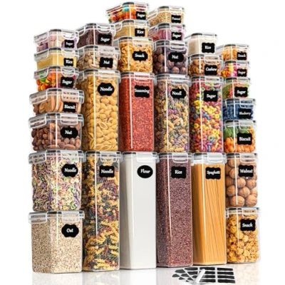 Afbeelding van GoMaihe Opbergdoos voor keuken, 32 stuks, luchtdicht, van kunststof, voedselveilig, met verzegeld deksel, het bewaren granen, pasta, meel en dierenvoer