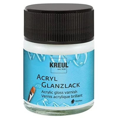 Afbeelding van KREUL 79401 Acryllak helder en glanzend 50 ml glazen pot afwerkings beschermende lak op waterbasis voor volledig droge gelakte voorwerpen, transparant
