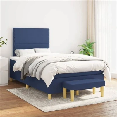 Image de vidaXL Sommier à lattes de lit avec matelas Bleu 120x200 cm Tissu