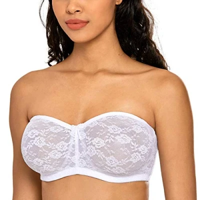 Afbeelding van Dobreva Strapless beha met kant, beugels en afneembare bandjes, Wit.