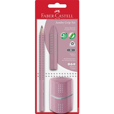 Afbeelding van Faber Castell 580082 Jumbo Grip potlood, gum, drievoudige puntenslijper, roze, blisterverpakking