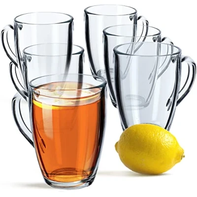 Afbeelding van KADAX Lina Theeglas, waterglas, 350 ml, 6 stuks met handvat, voor thee, koffie, water, dranken, ijsthee, sap, set van