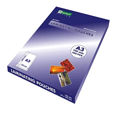 Afbeelding van D.RECT 100 stuks A3 lamineerfolie, micron, warm glanzend, transparant