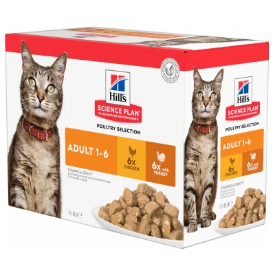 Afbeelding van Hill&#039;s Feline Maaltijdzakjes Adult Multipack Kattenvoer Kip Kalkoen 12x85 g
