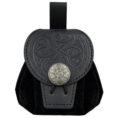Afbeelding van HiiFeuer Renaissance retro reliëf kunstleer middeleeuwse riem zakje draagbare munt dobbelstenen tas voor LARP Ren Faire, Zwart B, Middeleeuws