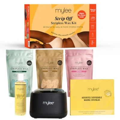 Image de Mylee Kit d&#039;épilation à la cire Strip Off professionnel avec chauffage numérique et perles de pour le visage, corps, bikini, autres Résultats qualité salon