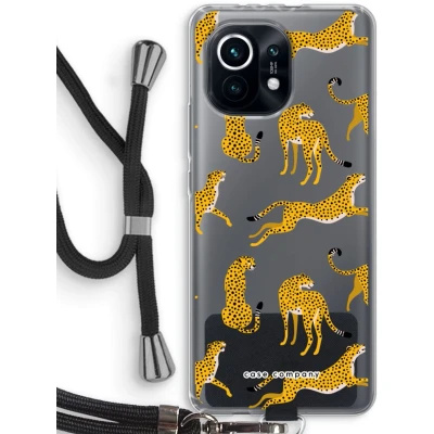 Afbeelding van Case Company® hoesje met Koord geschikt voor Xiaomi Mi 11 Luipaard Telefoonhoesje Zwart Bescherming aan alle Kanten en Over de Schermrand