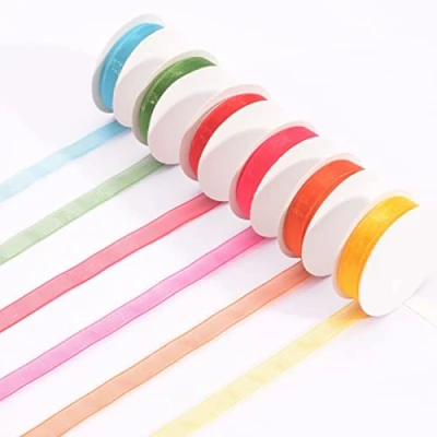 Afbeelding van Vaessen Creative Organza linten voor de zomer, 6 mm x 2 m, geweven rand het maken van paaskaarten, scrapbooking, geschenkverpakking, doopgeschenken en andere projecten