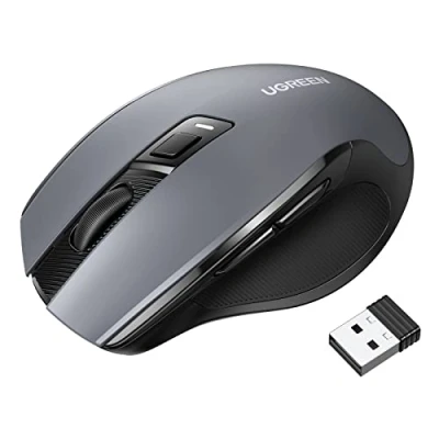 Image de UGREEN Souris sans Fil Ergonomique 2,4GHz avec Récepteur USB Ordinateur Silencieuse Résolution Capteur 4000 DPI Compatible Tablette PC Portable (Noir)
