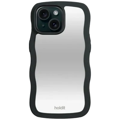 Afbeelding van Holdit Wavy TPU Back Cover Zwart/Spiegel Apple iPhone 13/14/15
