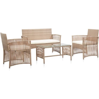Afbeelding van 4 delige Loungeset met kussens poly rattan beige