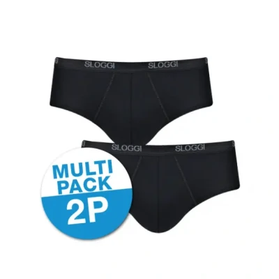 Afbeelding van sloggi men Basic Heren Midi slip 2 pack Zwart Maat L