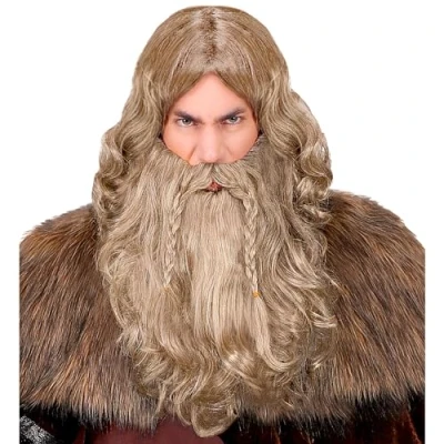 Afbeelding van Widmann 06345 Viking pruik met baard en snor lang synthetisch haar Galia