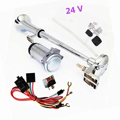 Afbeelding van YIYDA auto hoorn 150db elektrische claxon enkele trompet met compressor zilver lucht zink chroom luidspreker pneumatische voor 24V boot vrachtwagen motorfiets
