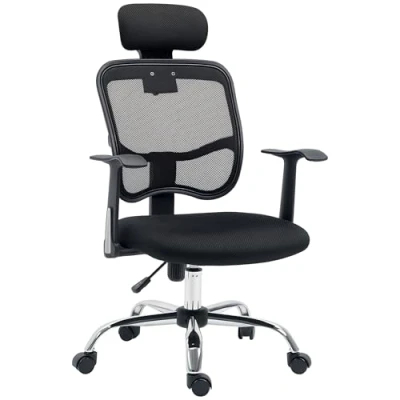 Afbeelding van Vinsetto Bureaustoel, 360 draaistoel, ergonomisch, rugleuning kantelbaar, in hoogte verstelbaar, netstof, 63 x 62 114 cm, zwart
