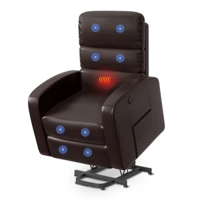 Afbeelding van FLEXISPOT XL3 Liftstoel, elektrische relaxstoel, massage en verwarmingsfunctie, met USB oplaadpoort hoogwaardig leer, bruin