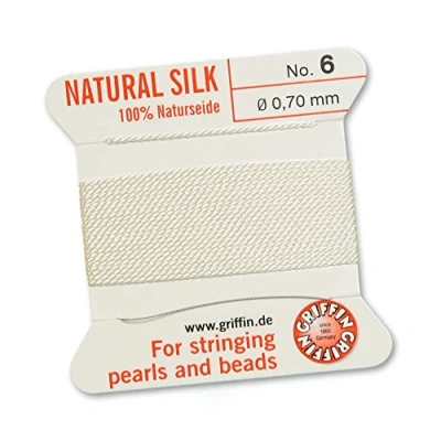 Afbeelding van 100% natuurlijke zijde kralenrijgen touw met witte naald 2 meter 13 maten beschikbaar, wit, 0,70 mm