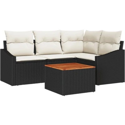 Afbeelding van vidaXL 5 Delige Tuin Sofa Set met Kussens Zwarte Poly Rattan Acacia