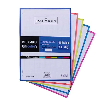 Afbeelding van UNIPAPEL 53392399 navulverpakking met 100 vellen A4, 5 heldere kleuren, x raster, 90 g, Papyrus, effen