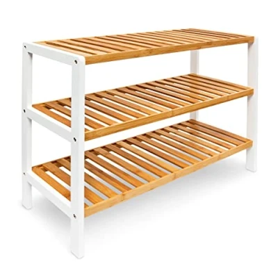 Afbeelding van Relaxdays Schoenenrek Bamboe Hout 3 Etages 9 paar schoenen Wit