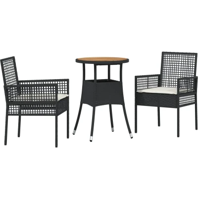 Afbeelding van vidaXL 3 delige Tuin Eetset Zwart Poly Rattan