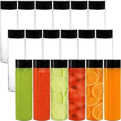 Afbeelding van 13 stuks heldere sapflessen van PET kunststof, 400 ml lege smoothie drinkflessen met deksel voor water, melk en andere zelfgemaakte dranken
