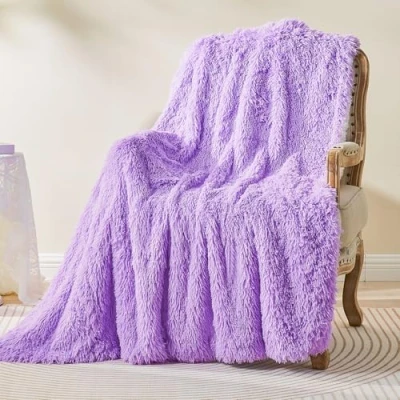 Afbeelding van EMME Pluizige deken van imitatiebont, superzacht, dik, elegant, langpolig, warm, comfortabel, omkeerbaar, voor bank en bed (paars, 130 x 150 cm)