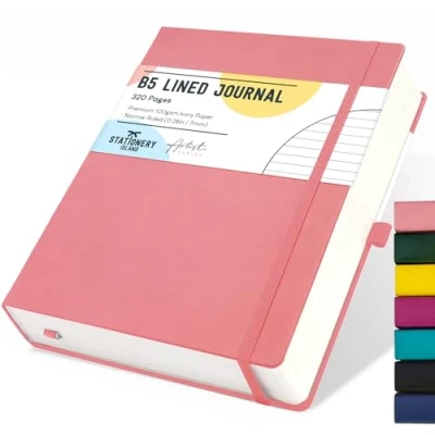 Afbeelding van Stationery Island Notitieboek B5, gelinieerd, 320 pagina&#039;s, gestreept dagboek met 100 g/m² hardcover om te schrijven, werken, studeren, agenda