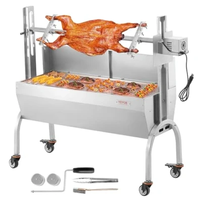 Afbeelding van VEVOR Lamsgrill 90 kg voor varkensgrill, lam, geitengrill, commerciële grill met 52 W elektromotor, roestvrij staal, 1310 x 435 1158 mm