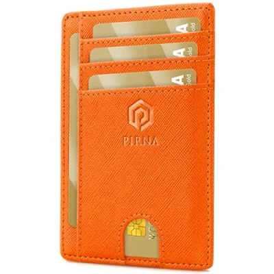 Afbeelding van Slanke en kleine creditcardhouder, portemonnee voor mannen vrouwen, met geldvak geschenkdoos, RFID creditcardhouder mannen, Oranje, Minimalistisch