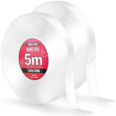 Afbeelding van nano Tape 2 x 5 m Dubbelzijdig plakband 10 Extra sterk voor thuis, muur, kantoor, bubbelkunst transparant