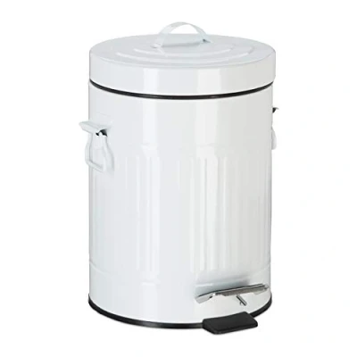 Afbeelding van Relaxdays Vintage metalen pedaalemmer voor keuken of badkamer, pedaalemmer, afvalemmer 5 liter, wit
