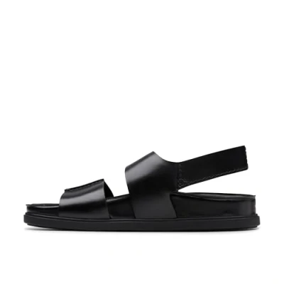 Afbeelding van Clarks Torford Strap platte sandalen voor heren, Zwart leder