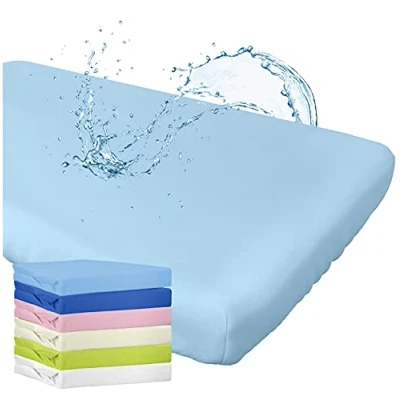 Afbeelding van WhizProducts Hoeslaken met geïntegreerde matrasbeschermer 60 x 120 cm (lichtblauw) voor babybed