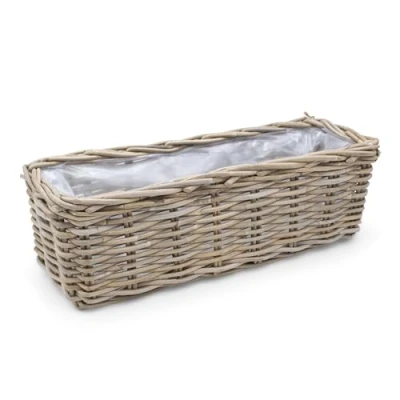 Afbeelding van Spetebo Plantenbak van natuurlijk wilgenhout, 60 cm/vierkant, rotan bloemenmand met folie, tuindecoratie, bloempot