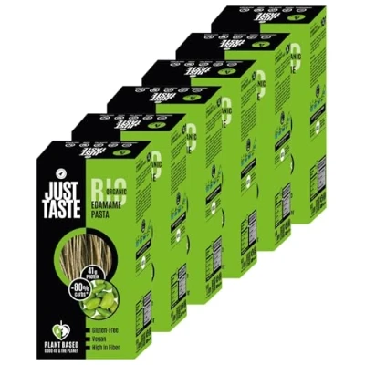 Afbeelding van Just Button Edamame Biologische spaghetti/capellini noedels, 37 g eiwit, ideaal voor sporters, koolhydraatarm, 250 g, 6 zakjes