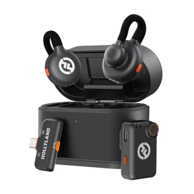 Afbeelding van Hollyland Lark M2S Mini Combo (RX + Type C RX) draadloze microfoon voor camera/iPhone/Android/laptop, 7 g, titanium clip, 300 m bereik, contentmakers, onderwijs