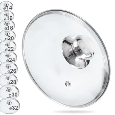 Afbeelding van orion group Glazen deksel met roestvrijstalen ring voor pan en pan, diameter 14, 16, 18, 20, 22, 24, 26, 28, 30, 32 cm, hittebestendig tot 200 C, universeel