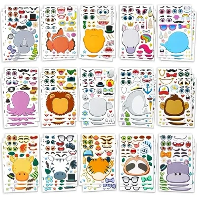 Afbeelding van JOYIN 90 vellen dierengezichtsstickers, voor het maken van je eigen stickervellen met safari&#039;s, zeedieren en fantasiedieren kinderen, feestaccessoires