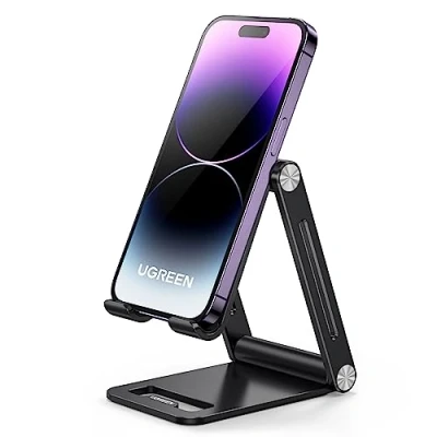 Afbeelding van UGREEN Telefoonhouder, aluminium, standaard, smartphone, opvouwbaar, verstelbaar, compatibel met iPhone 16 Plus Pro Max 15 14 13 12 11 Galaxy S24 Ultra S23 S22 Pixel 8 7a 6a (zwart)