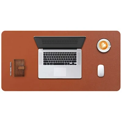 Afbeelding van DOBAOJIA Bureauonderlegger, bureaumat, toetsenbord en muismat, laptop mat, schrijfpad, voor kantoor/huis/gaming, PU waterdicht + antislip, 80 x 40 cm (bruin)