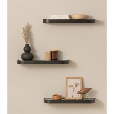 Afbeelding van Kazai.® Wandplankenset &#039;Toke&#039; 3 Hangende Planken in Echt Houtfineer Zwevende Houten Plank als Wanddecoratie en Opbergruimte voor Badkamer, Woonkamer, Keuken, Slaapkamer Meer Eiken, Zwart